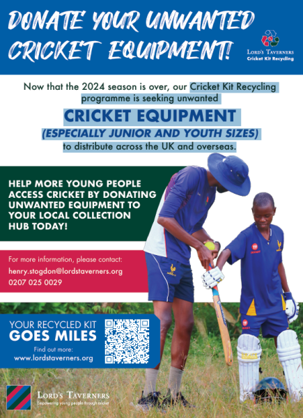 Cricket Kit Recycling  programme needs CRICKET EQUIPMENT   